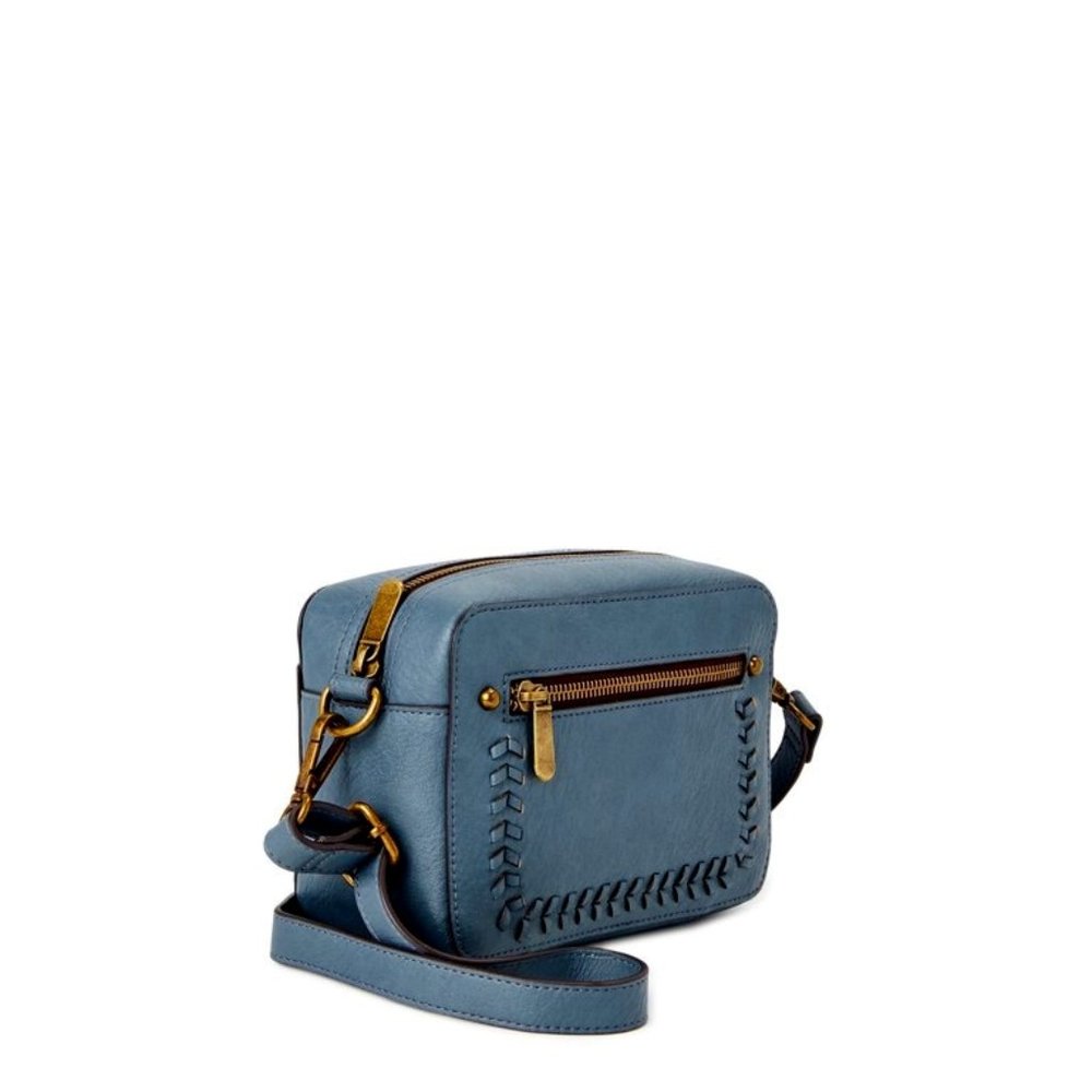 Sky Blue Camera Pouch with Antique Gold Hardware Crossbody